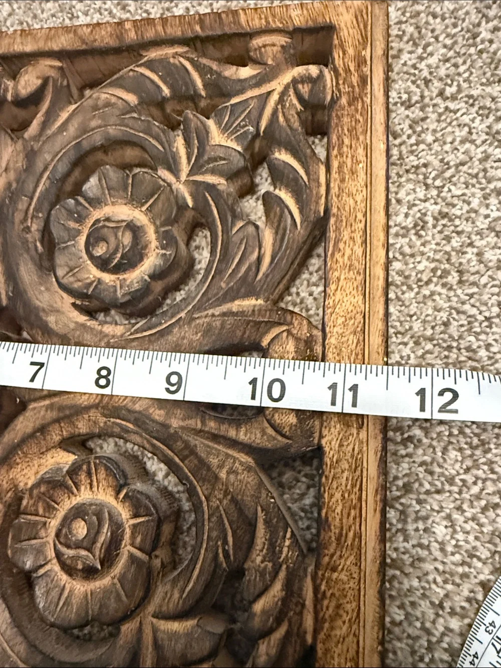 Carved Brown Floral Wood Wall Panel - Decorative Home Wall Decor